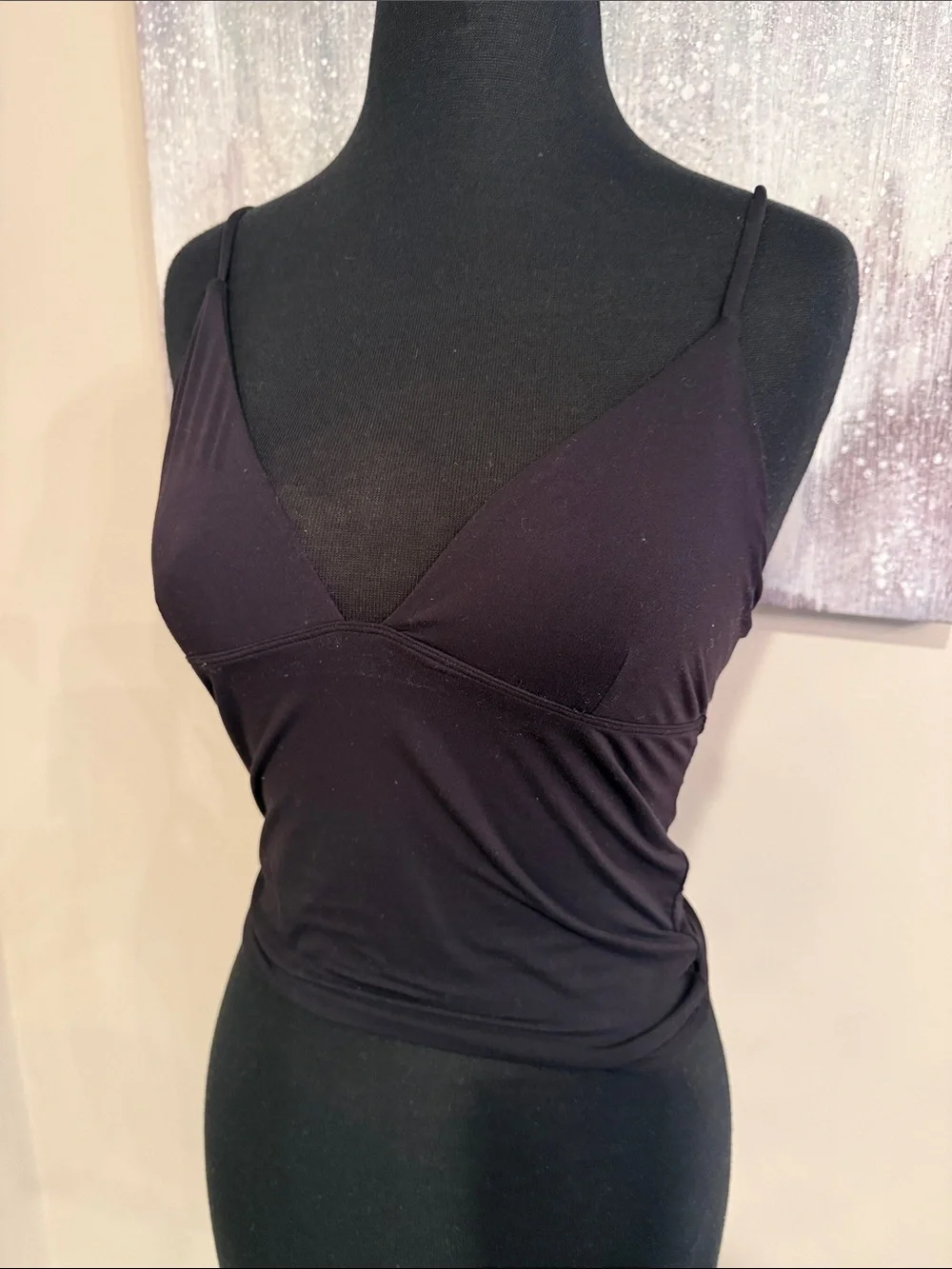 Plunge V-Neck Camisole Tank Top Black Size Medium